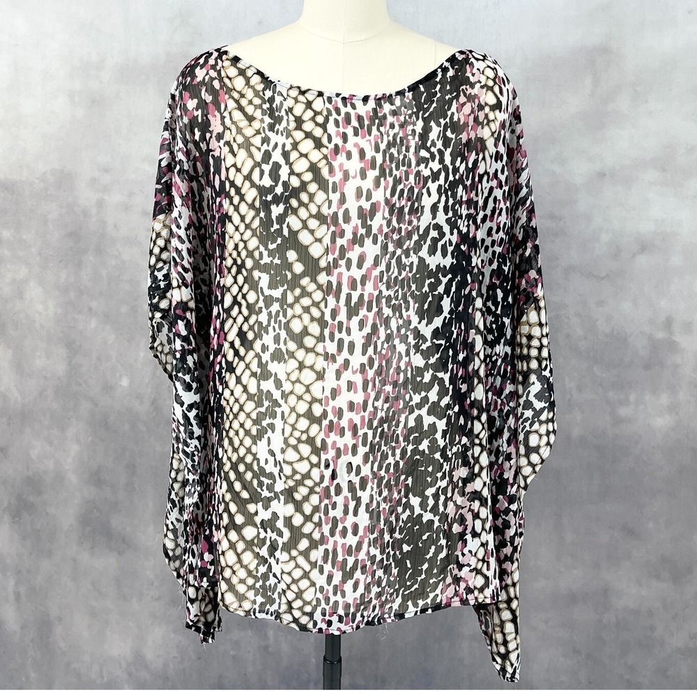 Bisou Bisou Sheer Flowy Top Size XL Animal Print Boho Resort Whimsical Coverup
